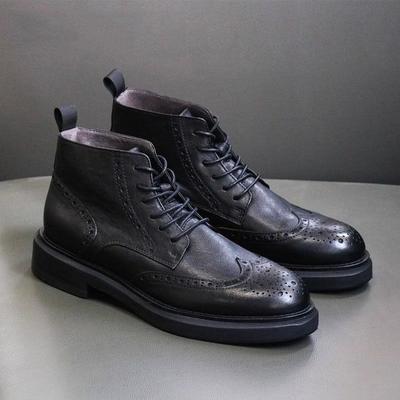 Men's Boots Autumn and Winter New Style Men's High Top Shoes Mid Top Short Boots Height Increasing Mid Top Boots for Men
