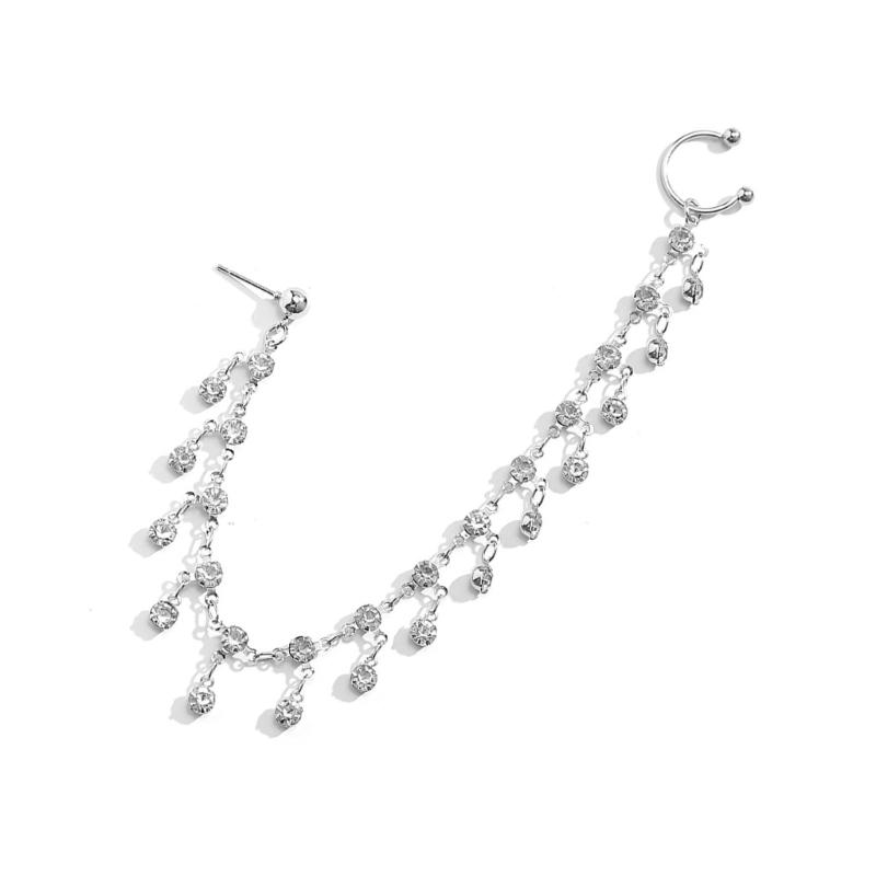 Elegant Rhinestones Fringe Chain Ear Stud Nose Clip Elegant Fake Nose Clip Jewelry Punk Earrings Chain for Women Girl