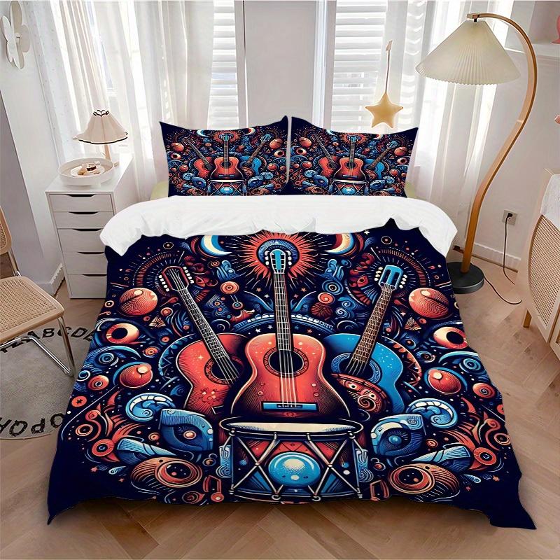 

3pcs Guitar Dreams Bedding Cover Set, Fashion Classic Popular Print Bedding Set, Soft Comfortable, All - Season Use, For Bedroom125 135x200cm