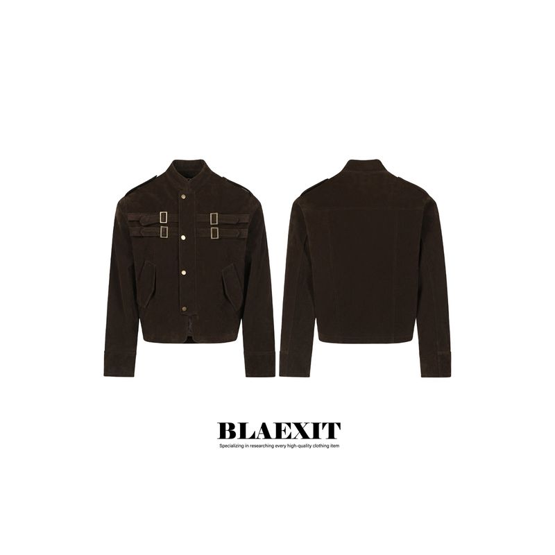 Blaexit Early Autumn Maillard Brown Suede Patchwork Jacket Men's Short Harrington Stand Collar Work Jacket