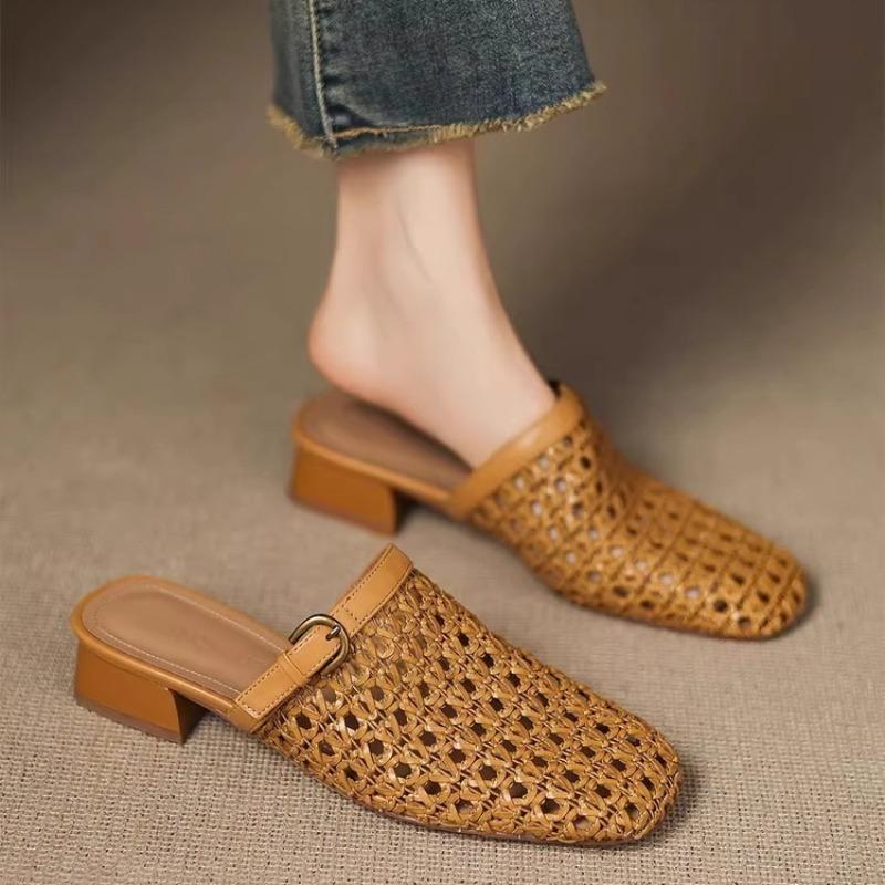 Fashion Mesh Hollow-out Breathable Wrapped-Head Slippers Summer New Round Toe Covered Foot Non-Slip Wear-Resistant Flats