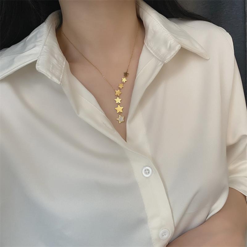 316L Stainless Steel Fashion Fine Jewelry Zircon Many Gradient Size Stars Tassel Charm Chain Choker Necklaces Pendants For Women