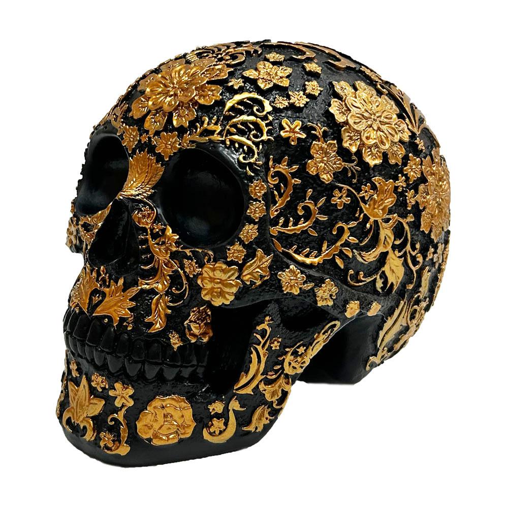 Flower Skull Figurine Decoration Halloween 3D Head Collectible Skeleton Display Lifelike Skull Day of the Dead Ornament