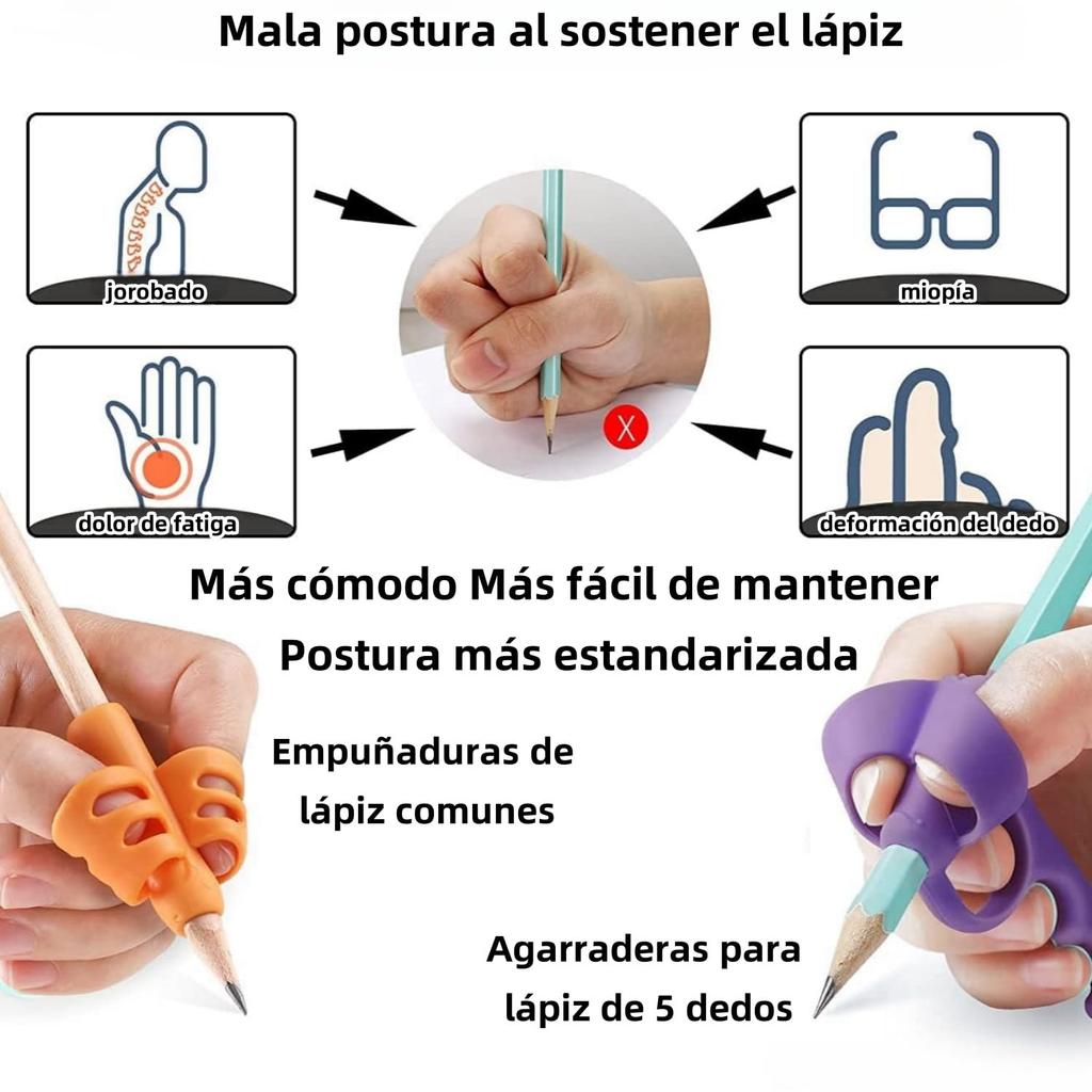 Five-finger Ergonomic Pen Holder Five-finger Pen Holder Finger Silicone Pencil Cover Blue-green-purple Powder