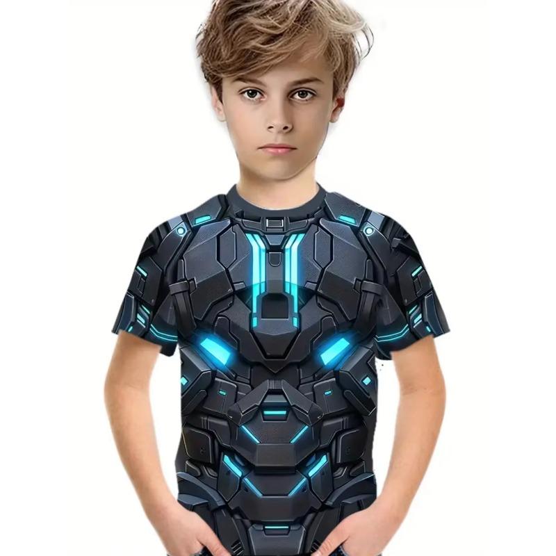 Summer Children's 3D Printed Crew Neck T-Shirt Fashion Versatile Breathable Trend Casual