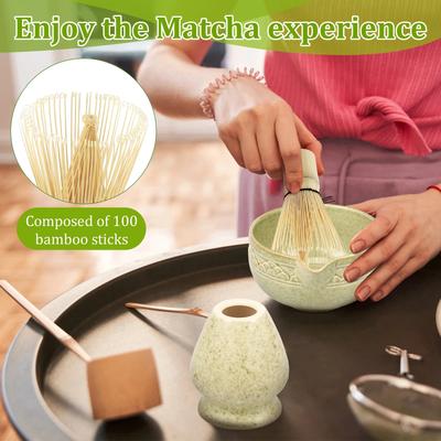 Set 5 Piese Matcha Set Elegant Ceai Matcha Include Bol Matcha Suport pentru Tel Matcha Tel Matcha din Bambus și Linguriță pentru Iubitorii de Ceai