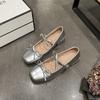 Light Mouth Square Head Small Leather Shoes One Word Thick Heel Single Shoes Bow 2025 Mary Jane Shoes Women'S Silver Spring New Models