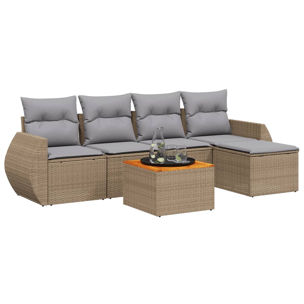 Vidaxl 6-Cz. Set di Mobili da Giardino con Cuscini, Beige, Polyrattan