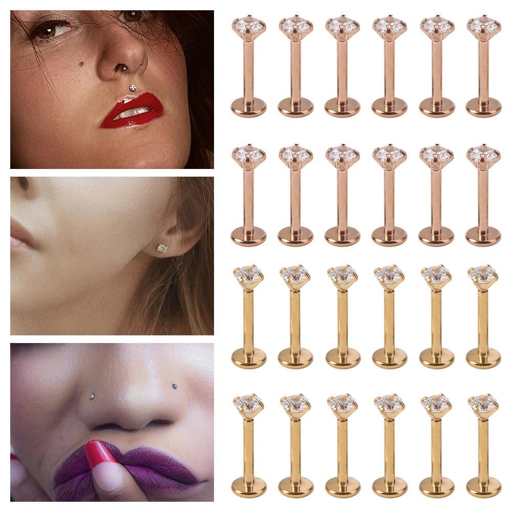 12Pcs Internally Threaded Stainless Steel Ear Studs 12 Pcs Set Lip Labret Conch Piercing