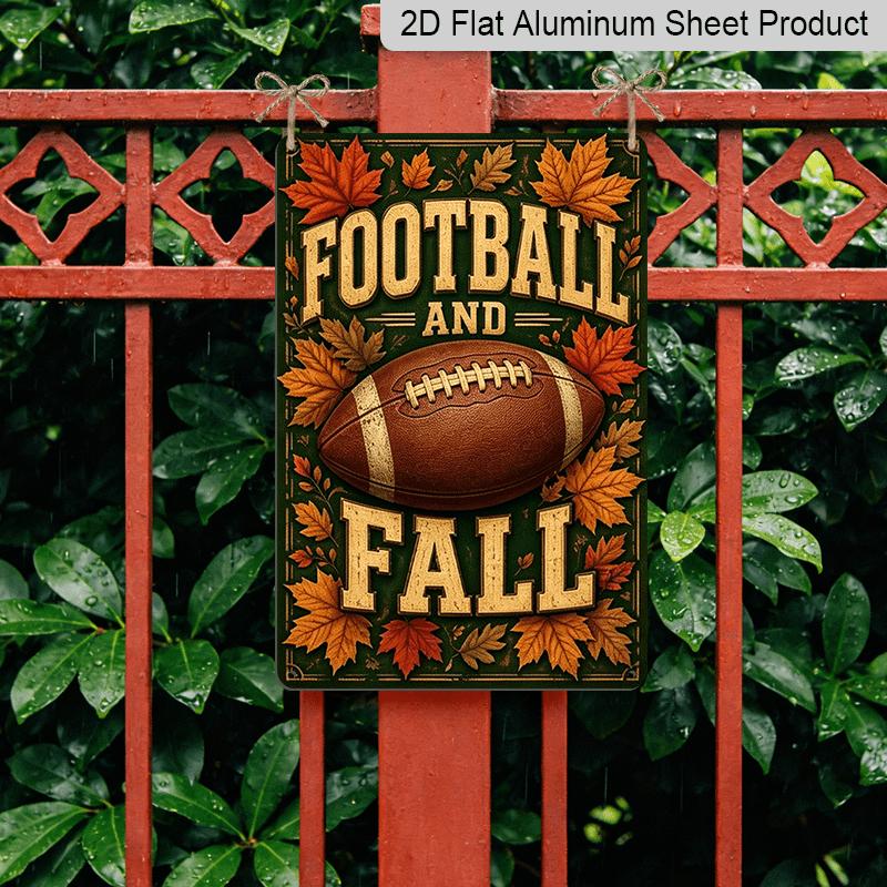 2D Flat, 1pc Decorative Sign & Plaque, Autumn Football and Fall Aluminum Sign, Man Cave Garage Wall, Sports Bar Decor, Backyard Game Day Fence