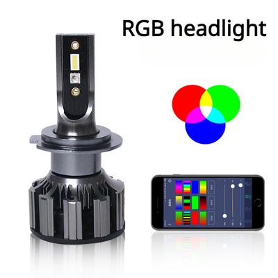 Car LED Headlights Devil's Eye APP Controls Colorful RGB Headlights LED Voice-activated Headlights H4 H7 H11