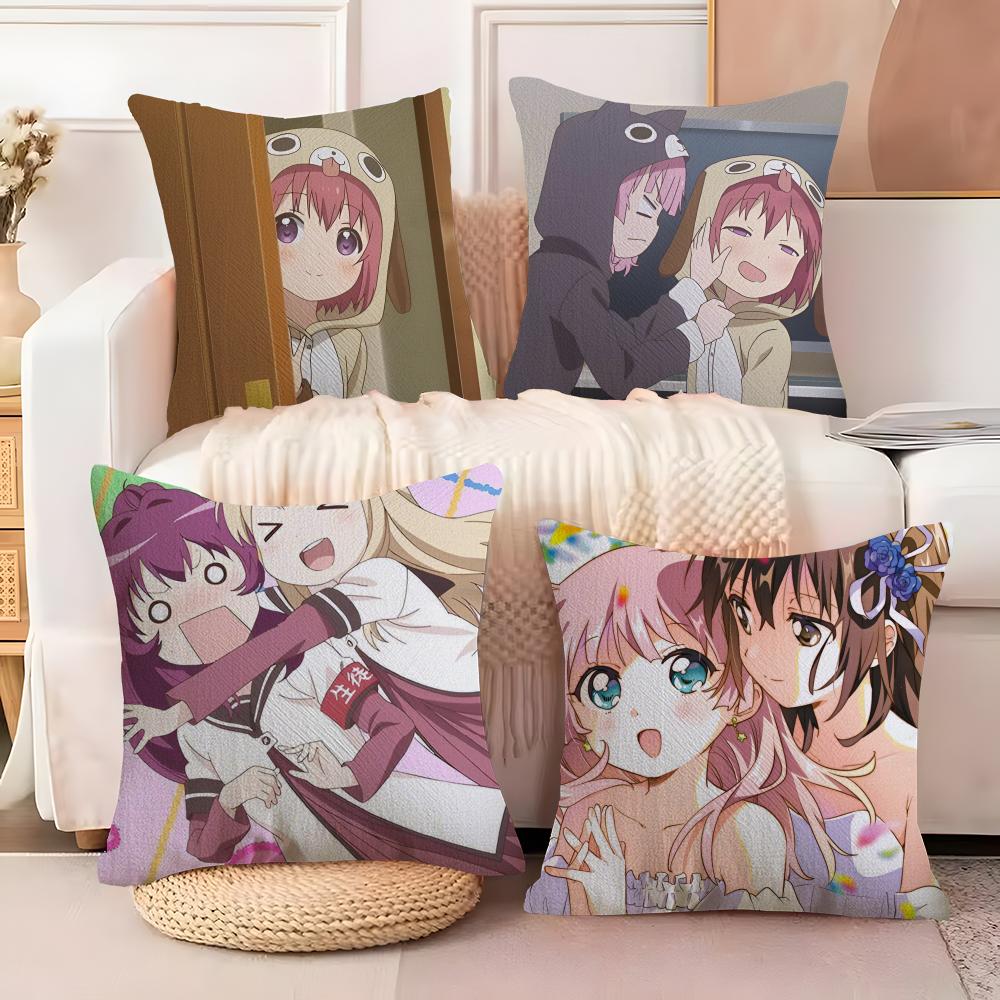 Yuru Yuri Cushion Cover Soft Plush Fabric DoubleSided Printed Sofa Cushion Cover for All Seasons Home Decor Gift