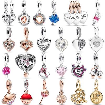 Splittable Mother & Daughter Mum & Heart Dog Love Message Pendant Charm 925 Sterling Silver Bead Fit Popular Bracelet Jewelry