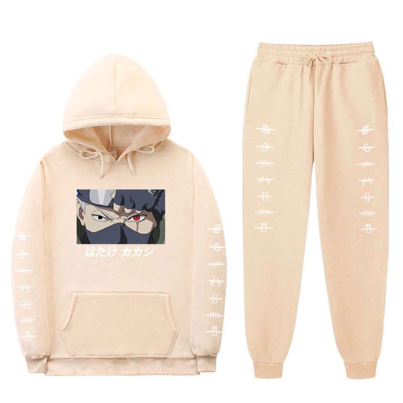 Anime Naruto Kakashi Sharingan Hooded Fleece-lined Unisex Sweatshirt Set Winter Casual Wear