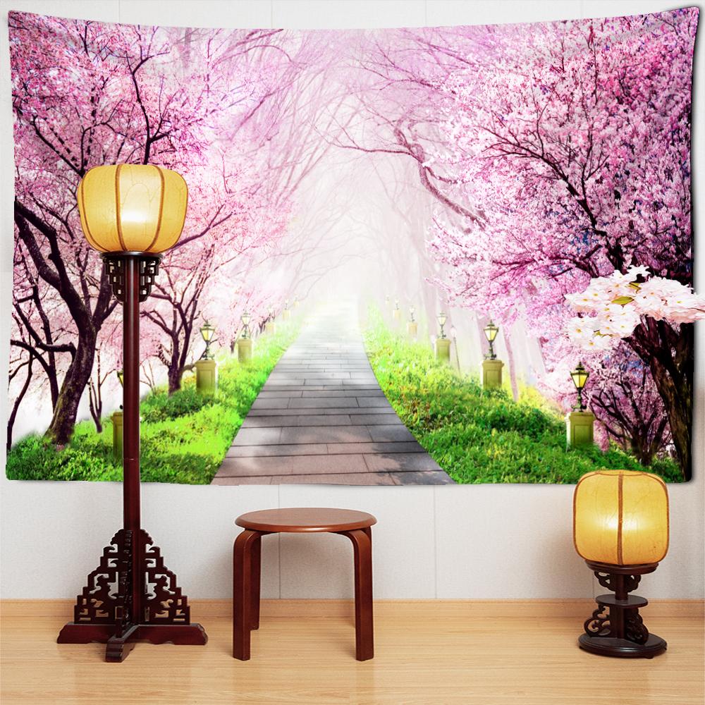 Moonlight Night View Flower and Bird Painting Tapestry Wall Hanging Bohemian Peach Blossom Aesthetics Room Home Decor
