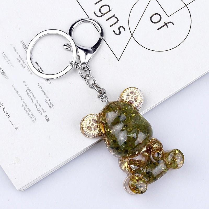 

Natural Quartz Crystal Bear Charm Keychain With Gemstone Decorations For Gift Style Y