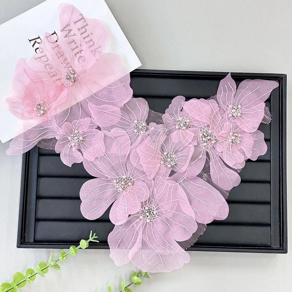 Mesh Flowers Cloth Patch Lace Flowers Hand-embroidered Cloth Decoration Patch DIY Clothing Accessories Lace Embroidered Patch