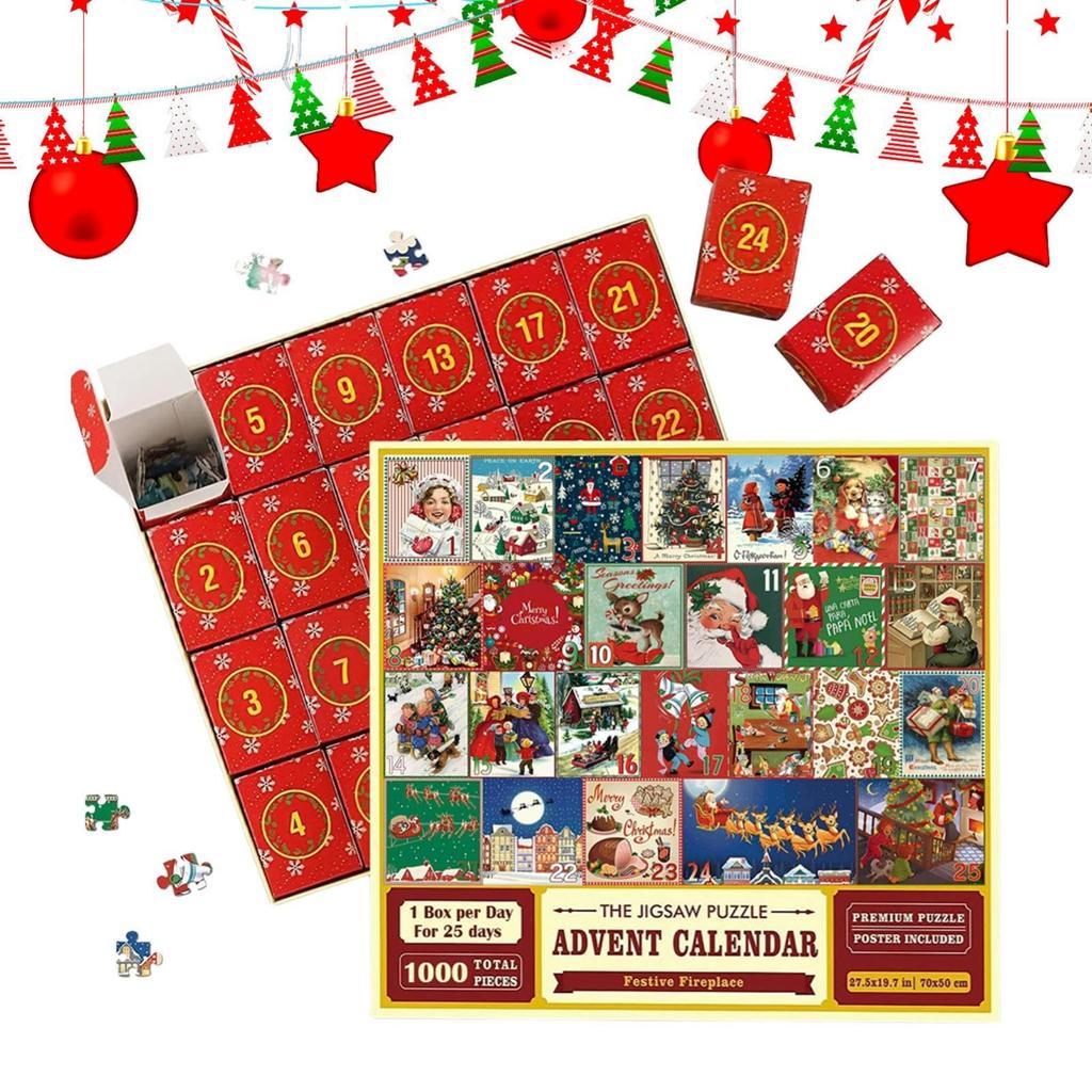 Christmas Advent Calendar Puzzle 1000 Pieces, Christmas Countdown Puzzle Toy, Kids Christmas Gift Birthday Gift