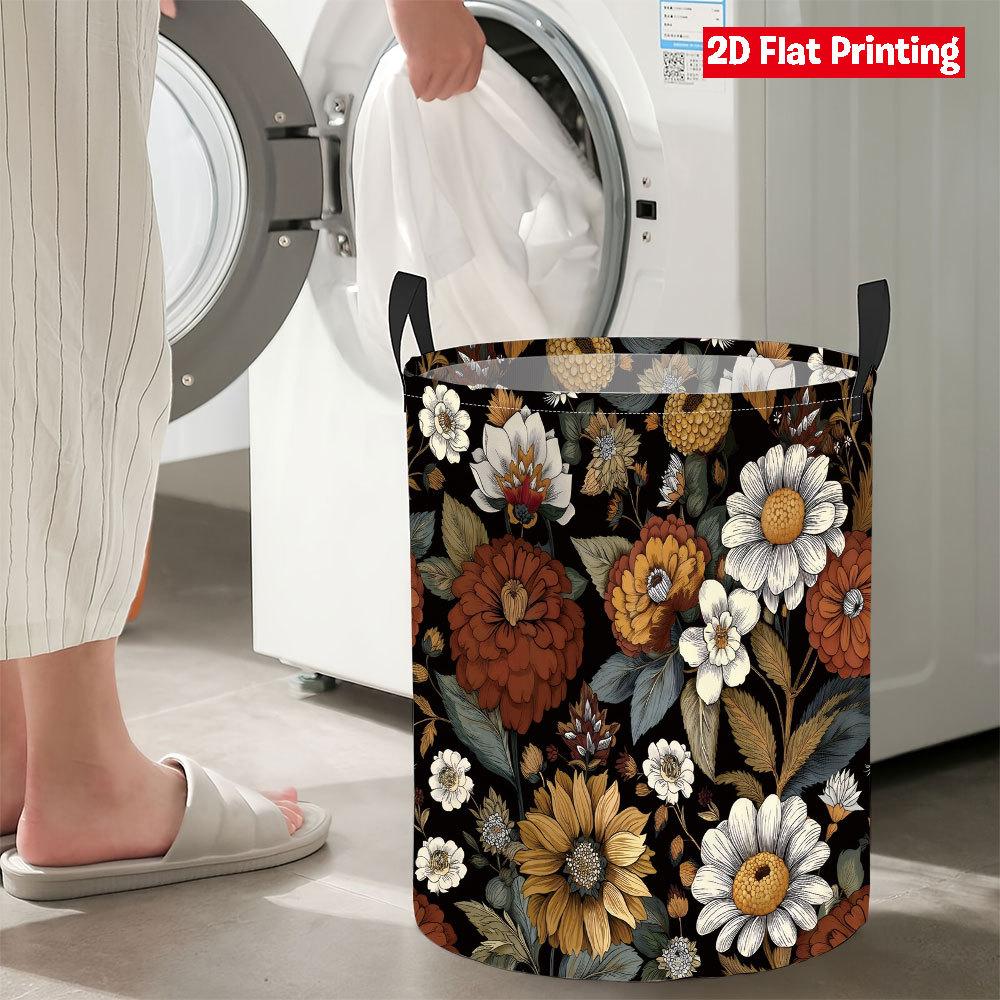 Collapsible Laundry Basket Large Round Waterproof Fabric Hamper Dirty Clothes Storage Bin Toy Organizer with Handles