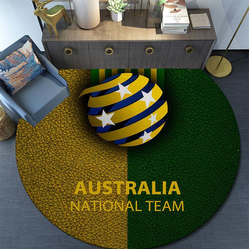 Australia National Football Round Rug, Non Slip Washable Circular Carpet For Living Room Bedroom Playroom, Sports Fan Decor, Holiday Birthday Gift