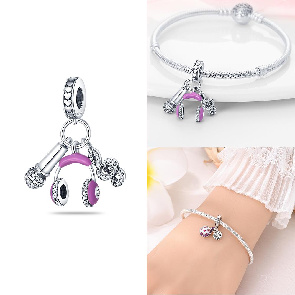 Music Series Copper Musical Talisman Earphone Guitar Beads Pendant Charm For Original Bracelet Woman Girl Jewelry