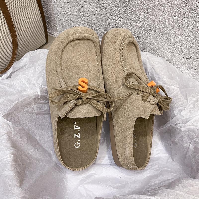 

Осень 2025 новая круглая сумка голова однотонный универсальный модный стиль женские шлепанцы на толстой подошве на шнуровке 40 хаки