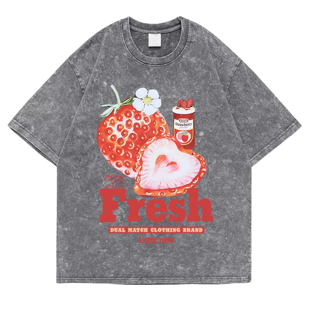 Frische Erdbeeren Gewaschenes Retro Schnee T-Shirt Herren Kreativität Schweißkleidung Mode T-Shirt Kleidung T-Shirts Atmungsaktiv