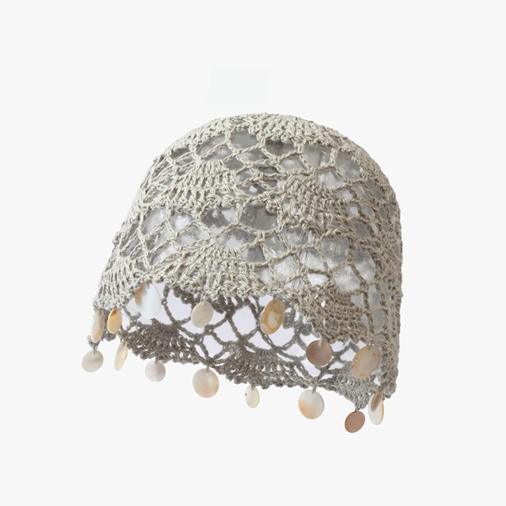 Solid Color Shell Tassels Hat Thin Bohemian Style Beanies Fashion Woven Pullover Cap Pullover Hat