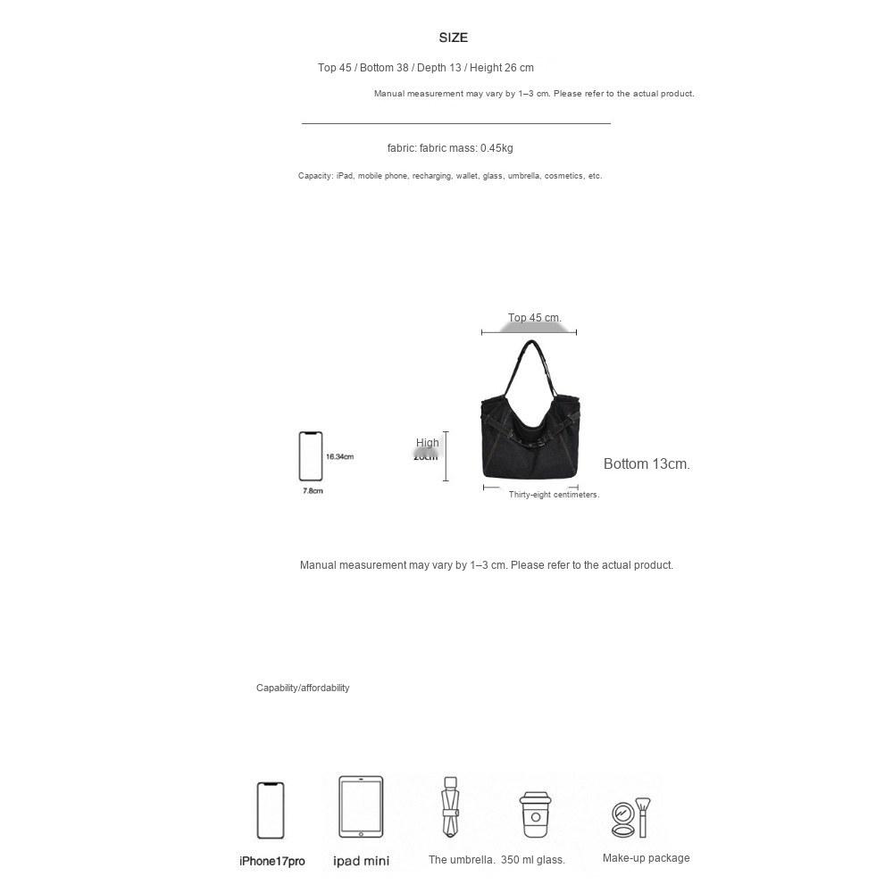 Women Vintage Pleated DenimTote Bag for Daily Commute