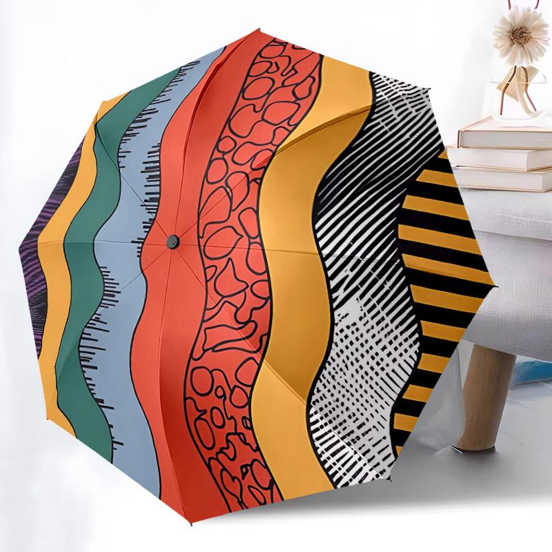 1pc Abstract Waves Adventure Auto Open/close, 8-Rib Iron Frame, Compact Folding Cute Umbrella All-Season Portable Umbrella for Travel 045