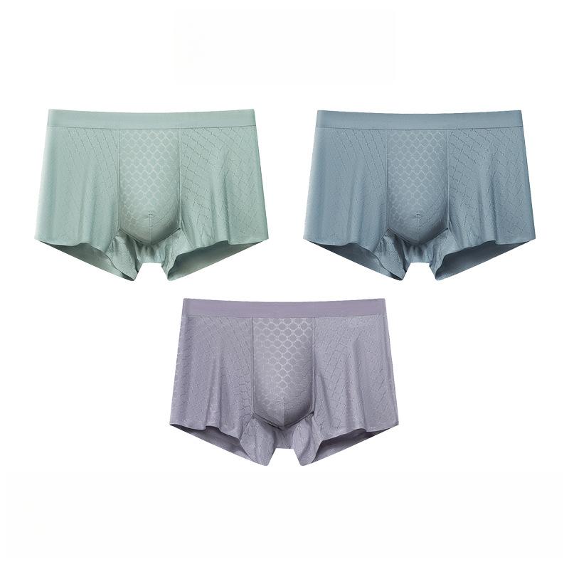 3pcs Summer Thin Ice Silk Men's Underwear Men's Flat Corner Pants with Mesh One Piece Breathable Thin Quick Drying Boxer Brief