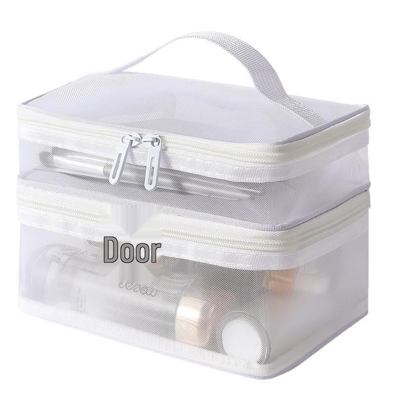 Large Capacity Multi-Layer Portable Toiletry Bag with Transparent Mesh for Travel