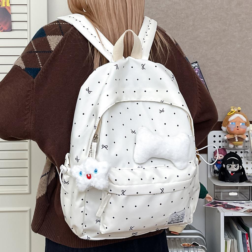 Schoolbag new ins style simple large capacity backpack polka dot bow design sense backpack versatile niche schoolbag women