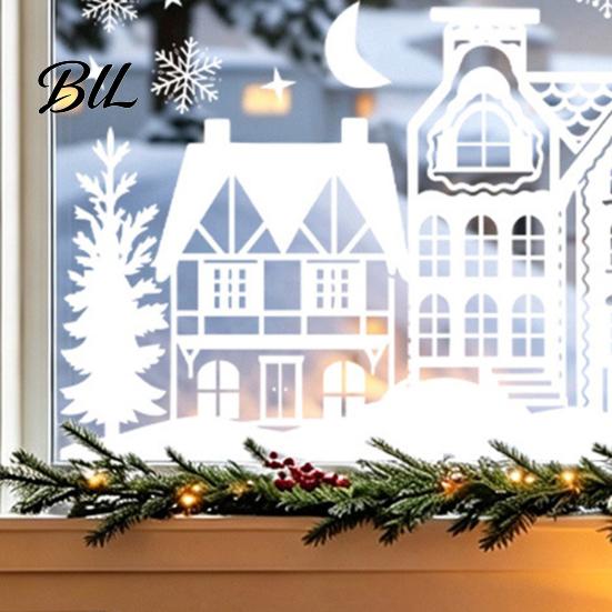 PVC Winter Scene Decorations 2Pcs Christmas Town Static Glass Sticker, Reusable Window Decal with Snowflake Decorative Film for Home Pattern,