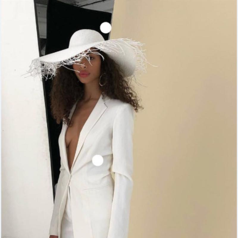 High-quality Fashionable Foreign Style Hair Bristle Edge Dome Large Eaves Woven Straw Hat Outdoor Travel Sunscreen Beach Hat