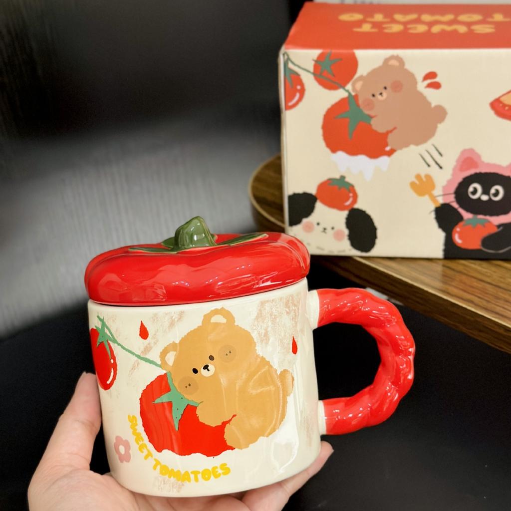 Cartoon Cute Persimmon Mug with Lid Cute Animal Ceramic Household Water Cup Good Looking Cup Souvenir