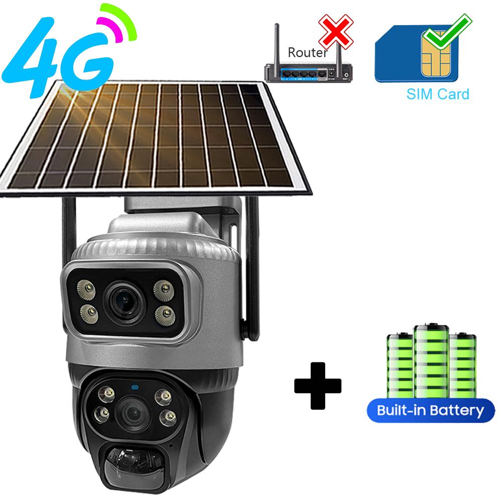 4G/WIFI Solar Security Camera, HD Dual-Lens PIR Motion Detection, Waterproof Night Vision Surveillance