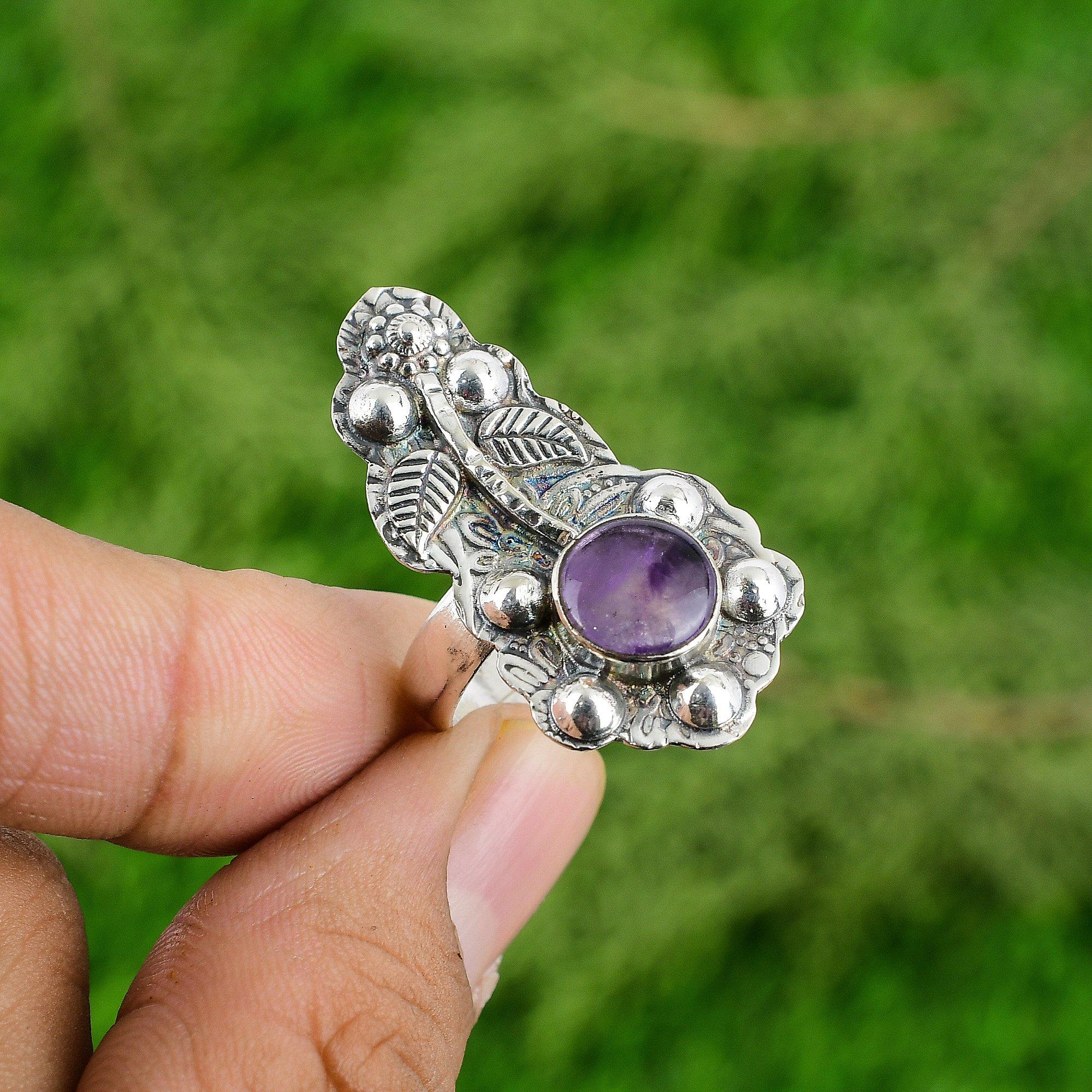 

Natural Star Amethyst Sterling Silver Daughter New Stackable Flower Ring Jewelry Adjustable