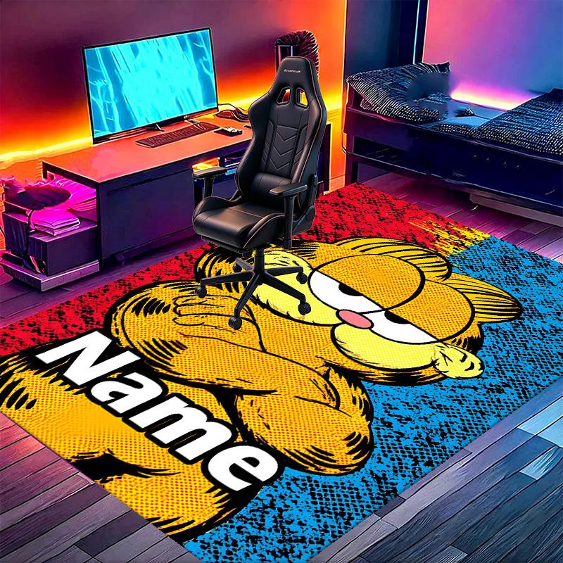 Custom Name Personalized Garfield Print Carpet, Versatile Home Decor Rug, for Playroom, Apartment, Balcony, Entryway, Hallway Gift