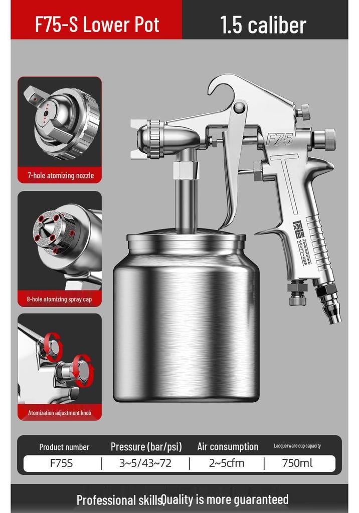 Pneumatic High Atomization Stainless Steel Spray Gun for Latex & Small Car Paint