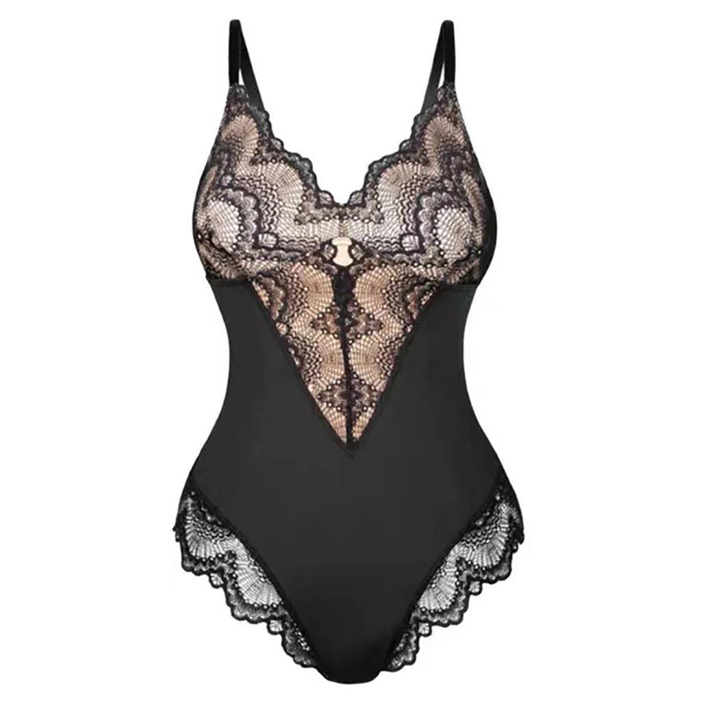 Lace Shapewear Bodysuit for Women Tummy Control Full Body Shaper V-Neck Backless Tank Tops One Piece Body Shaper Thong Sculpting Bodysuit