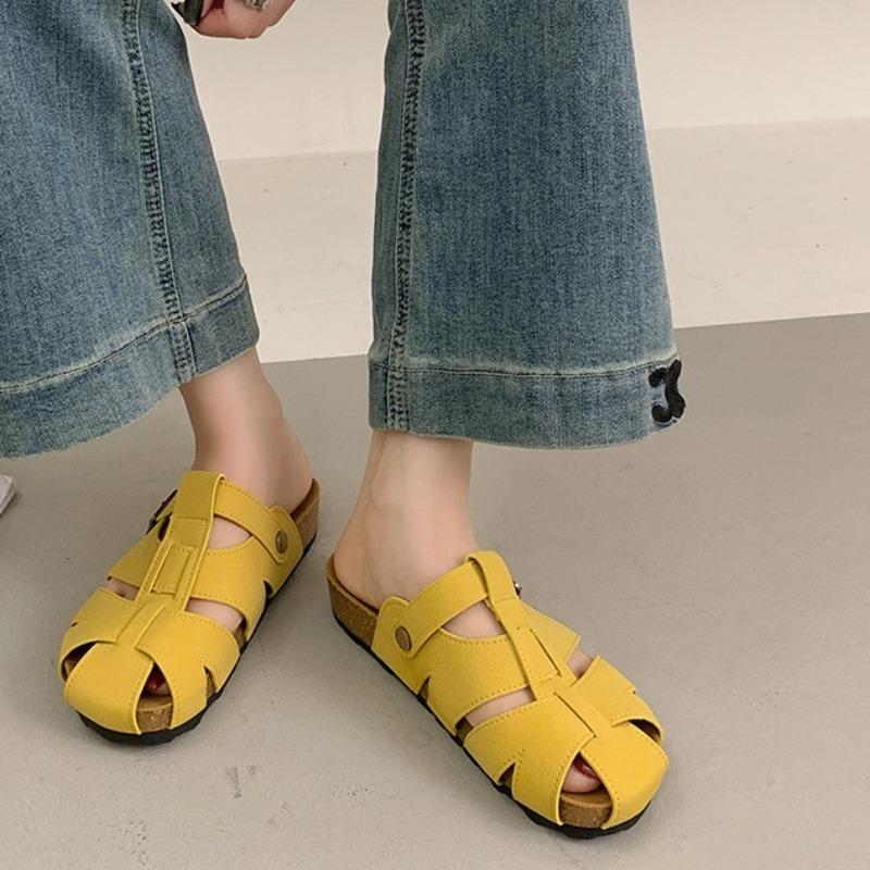 Fashion Baotou Semi-slippers Women's Summer Wear New Woven Hollow Flat Bottom Non-slip Wear-resistant Roman Cool Drag