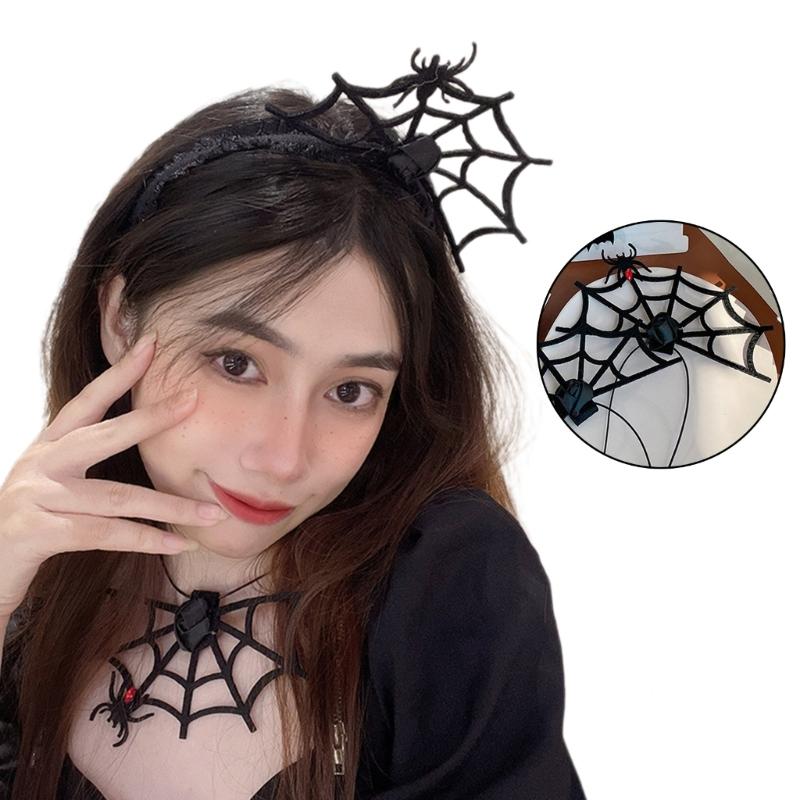 Black Necklaces Chain Spiders Short Neck Gothic Costume Jewelry for Women & Girl