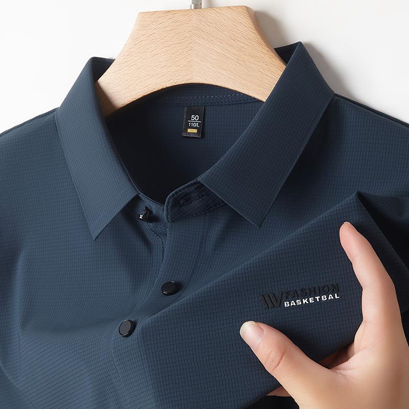 Eisseide Nahtloses Kurzarm-Poloshirt Herren Business Casual Dünnes Brokat-Ammoniak-T-Shirt Revers Halbarm-T-Shirt Top