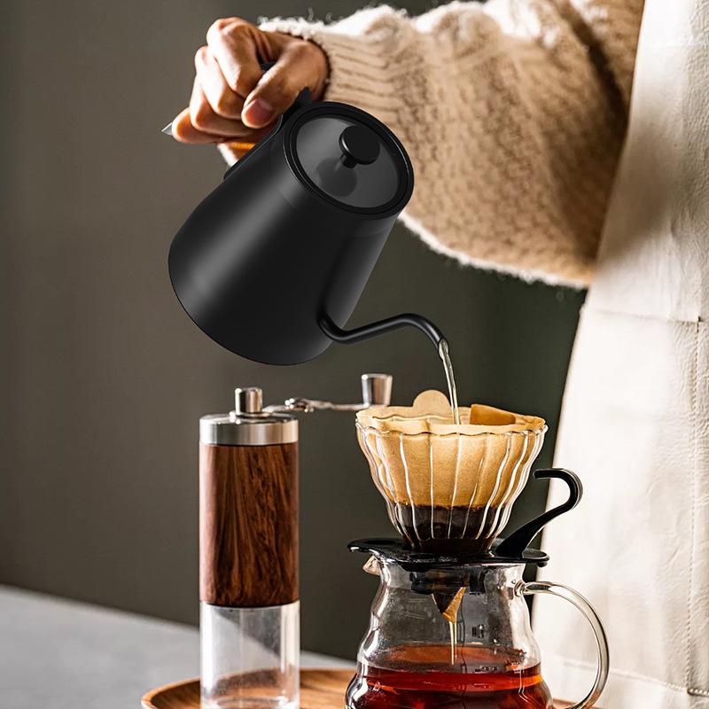 Kaffekanna och tekanna i rostfritt stål med temperaturkontroll och svanhals med precisionspip