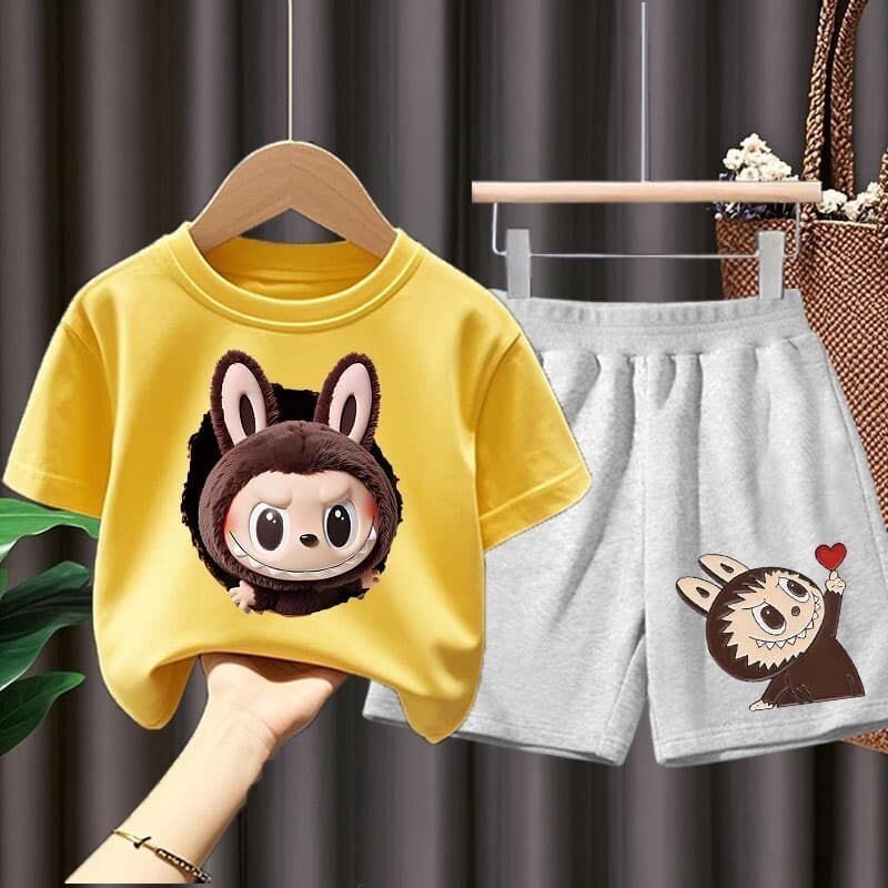 

Short-sleeved children s set, a two-piece summer casual wear suitable for both boys and girls 140