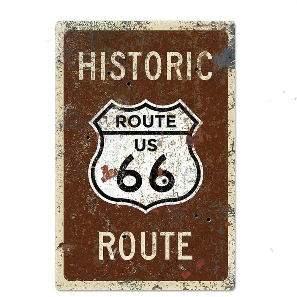 Route 66 Souvenir License Plate, American Auto Metal Sign 20x30cm