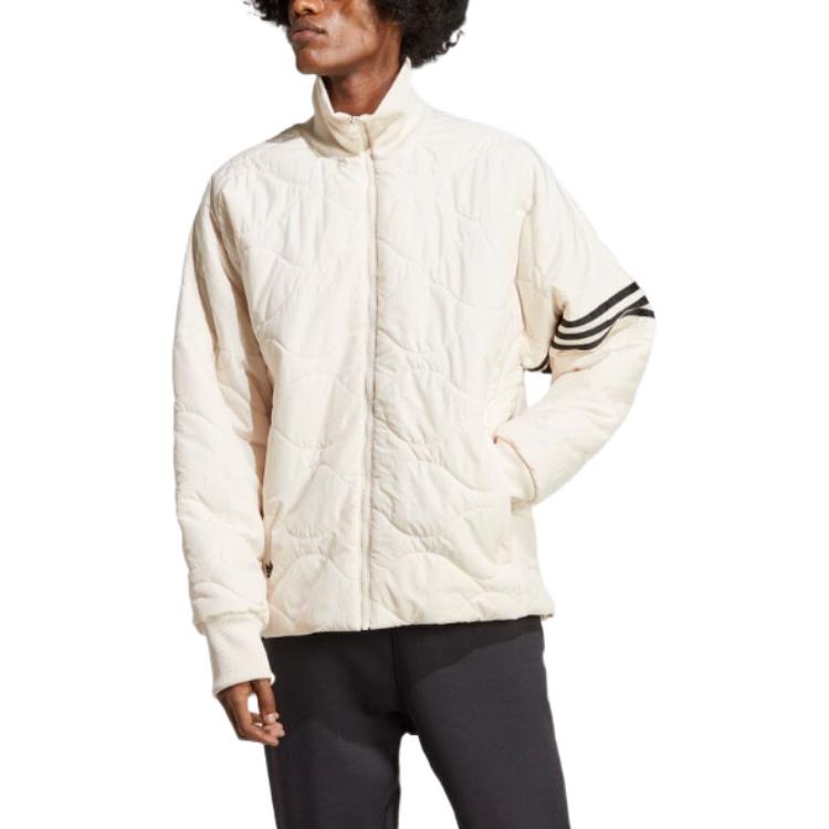adidas Originals Trifoglio Stampa Logo Solido Giacca di Cotone con Collo Alto Uomo Giacca Bianco Sporco HS1581