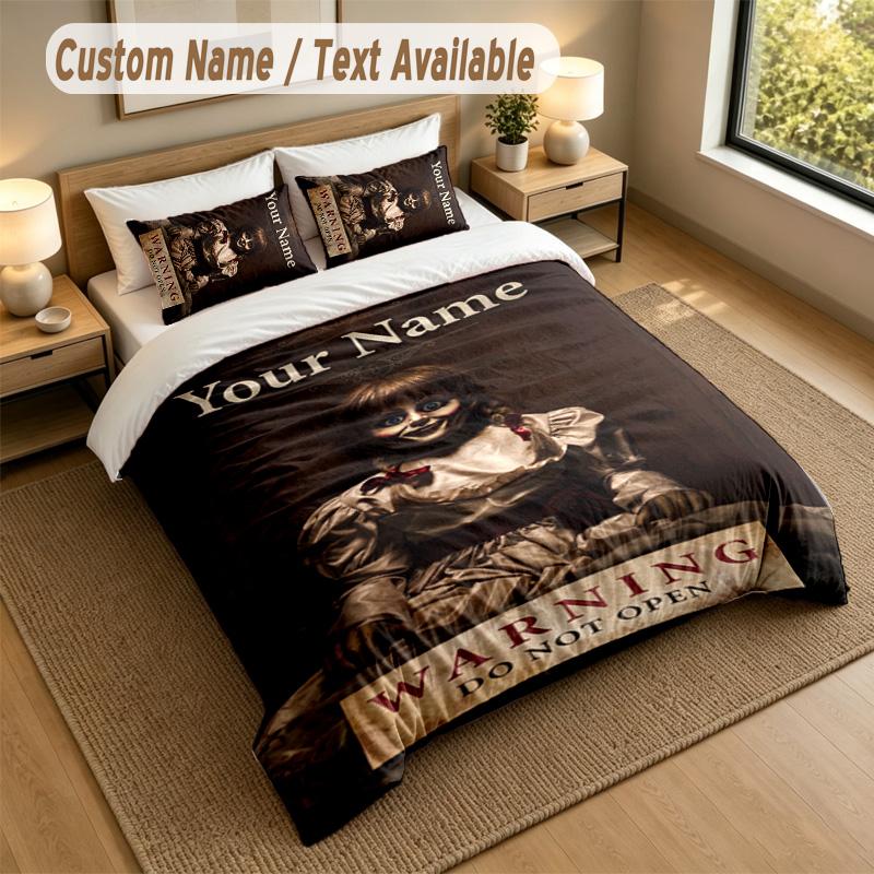 3Pcs Bedding Set Custom Name Text, 1 Sheet 2 Pillowcases Home Bed DecorThe Conjuring Annabelle