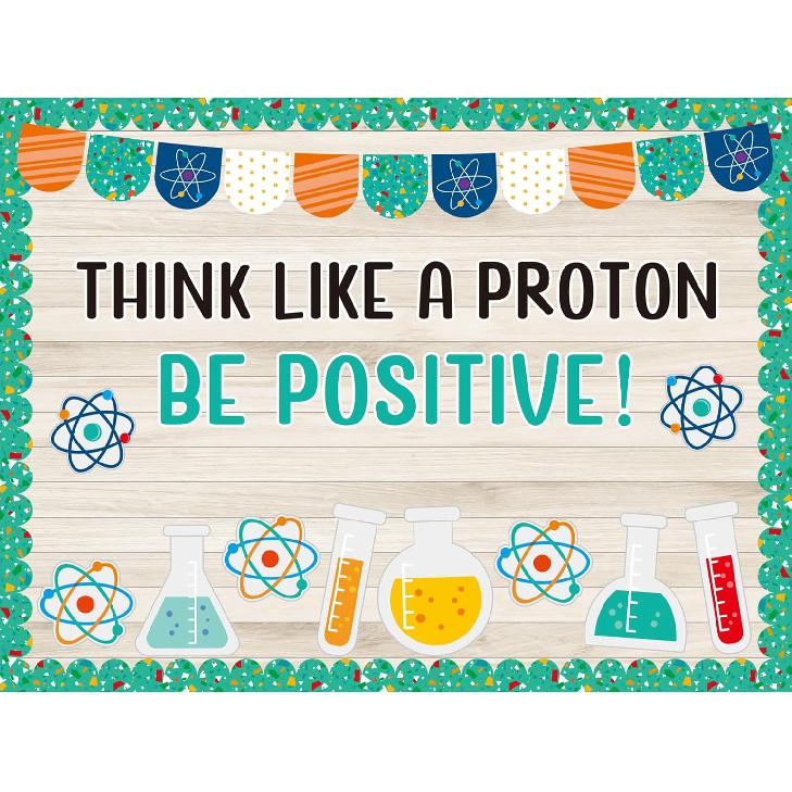 Janlaugh 51 Pcs Science Bulletin Board Decorations Set Think Like a Proton Classroom Decor Chemistry Lab Apparatus Paper Cutouts for Back to School